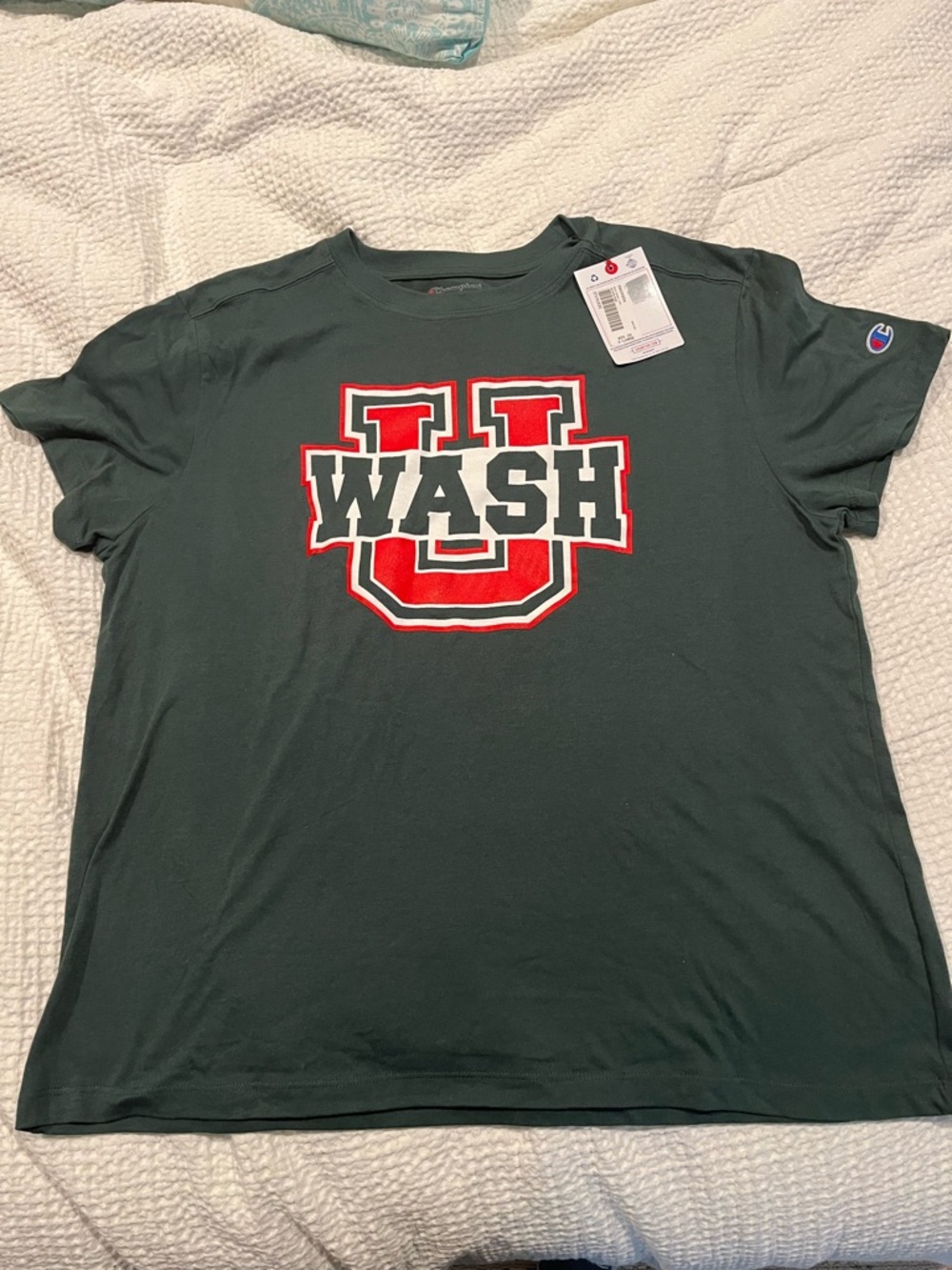 NWT Champion 'WASH U' Dark Green Graphic Tee, sz women’s XL